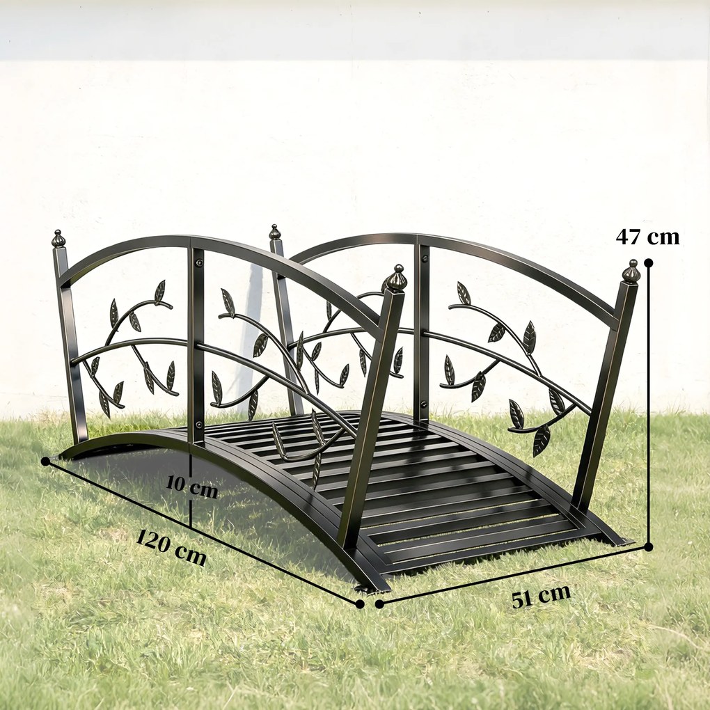 Outsunny Dekoracyjny mostek ogrodowy z metalu 120 cm z bezpiecznymi balustradami, antyczny wygląd, odporny na korozję, łatwy montaż | Aosom PL