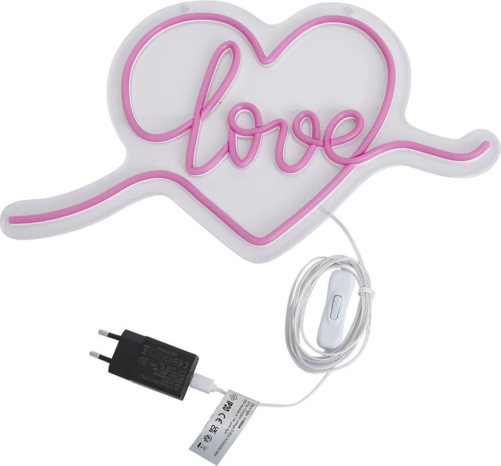 Neonowa lampa ścienna różowa z LED - Love