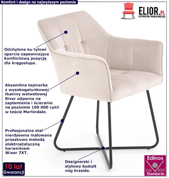 Beżowe designerskie krzesło kubełkowe - Filip