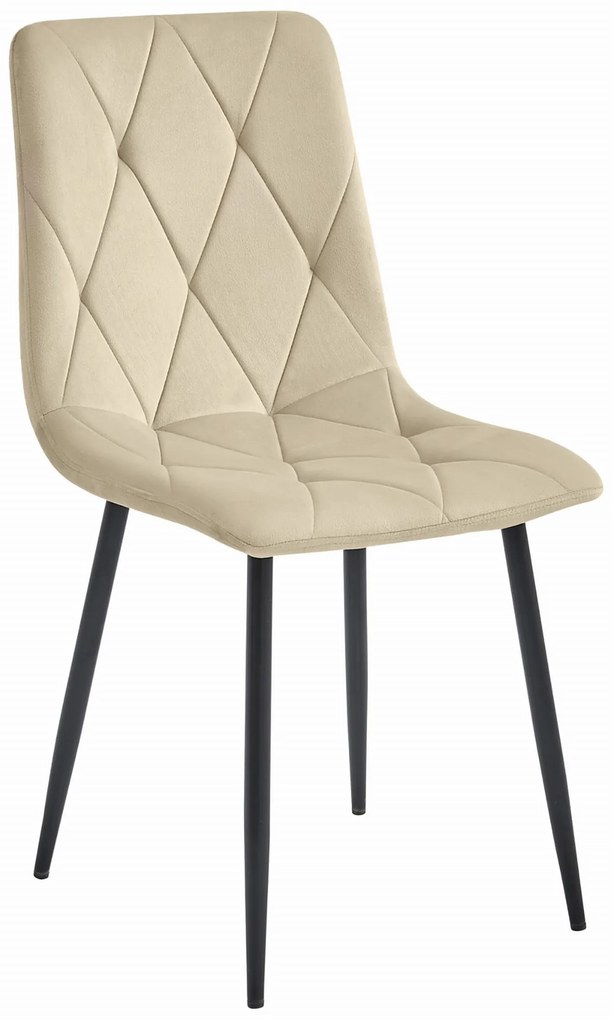 Jasnobeżowe aksamitne krzesło do jadalni LIBRA z czarnymi nogami