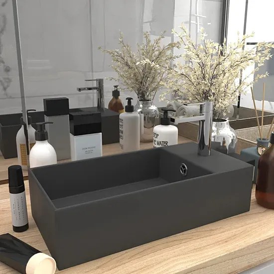 Szara prostokątna umywalka ceramiczna N9-S29