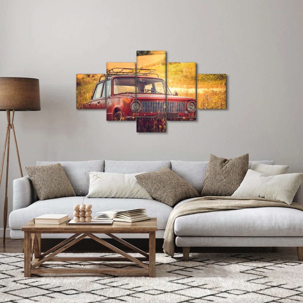 Obraz samochodu na polu (125x70 cm)