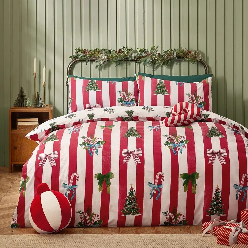 Czerwono-biała pościel dwuosobowa 230x220 cm Christmas Stripe – Catherine Lansfield