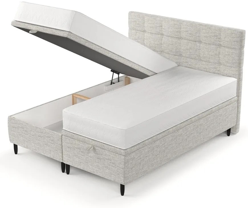 Jasnoszare tapicerowane łóżko dwuosobowe ze schowkiem 160x200 cm Senses – Maison de Rêve