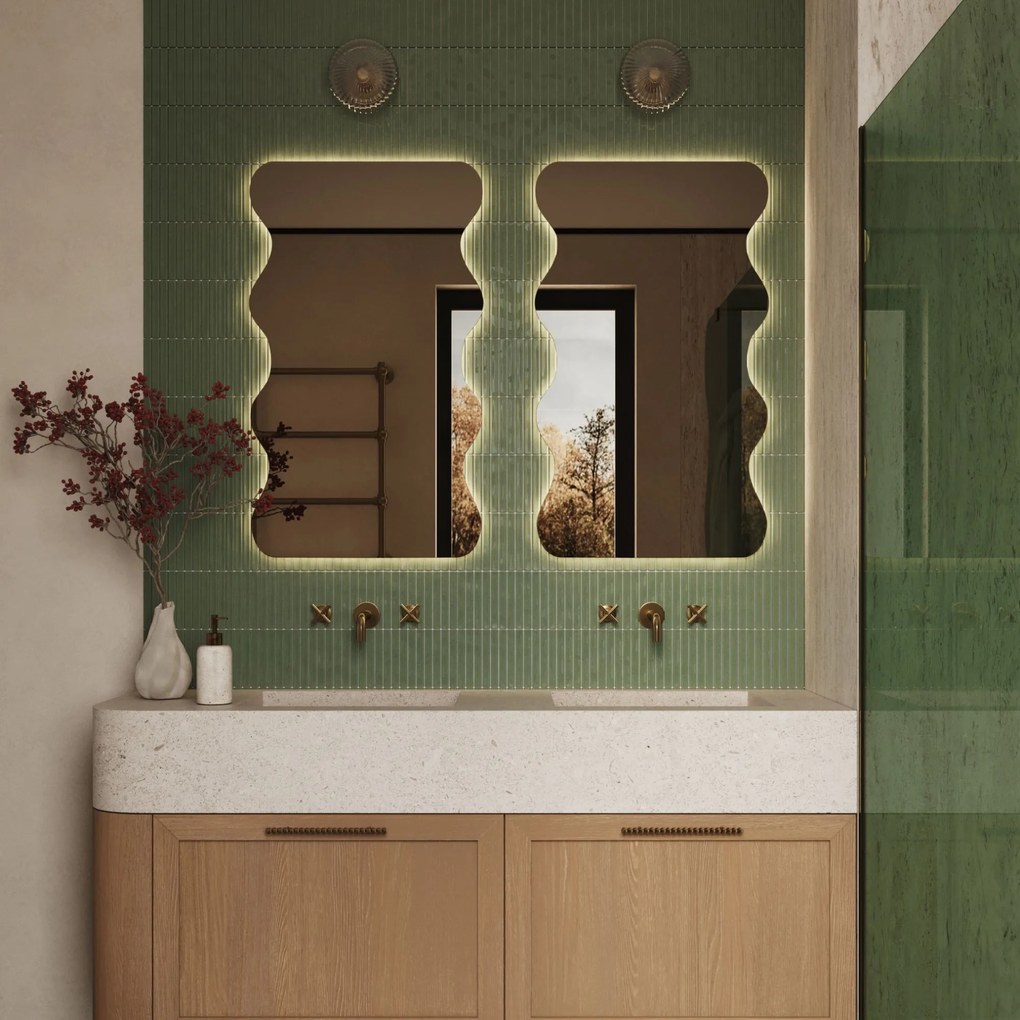 Lustro dekoracyjne oszlifowane z podświetleniem WAVE Duo LED| Różne rozmiary | Różne kolory : Kolor tafli szkła - Brąz, Rozmiar - 50 x 100 cm