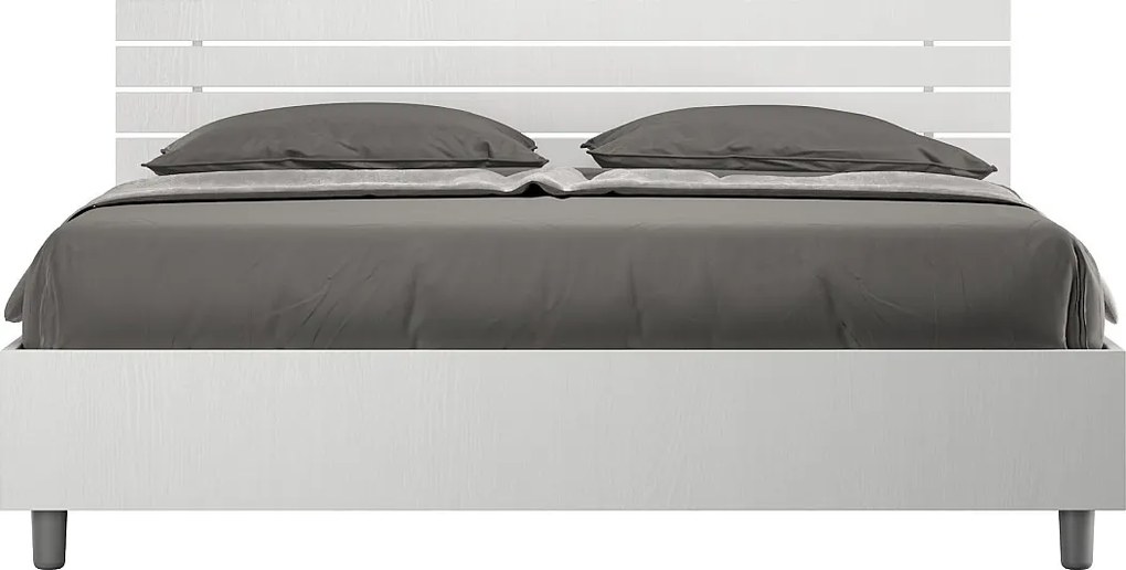 Łóżko Ankel dwuosobowe ze schowkiem, 160x200 cm, zagłówek prosty z listwami, jesion biały