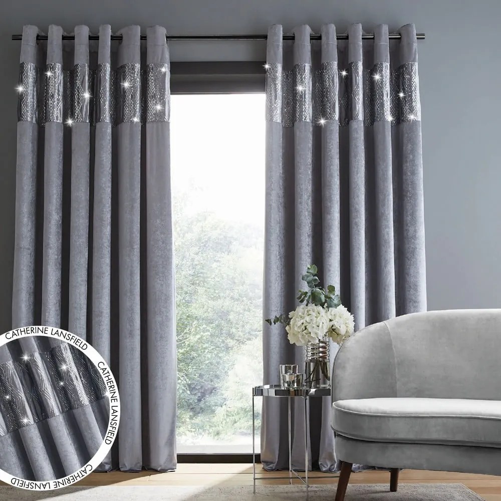 Szare zasłony zestaw 2 szt. 117x183 cm Crushed Velvet Glamour Sequin – Catherine Lansfield
