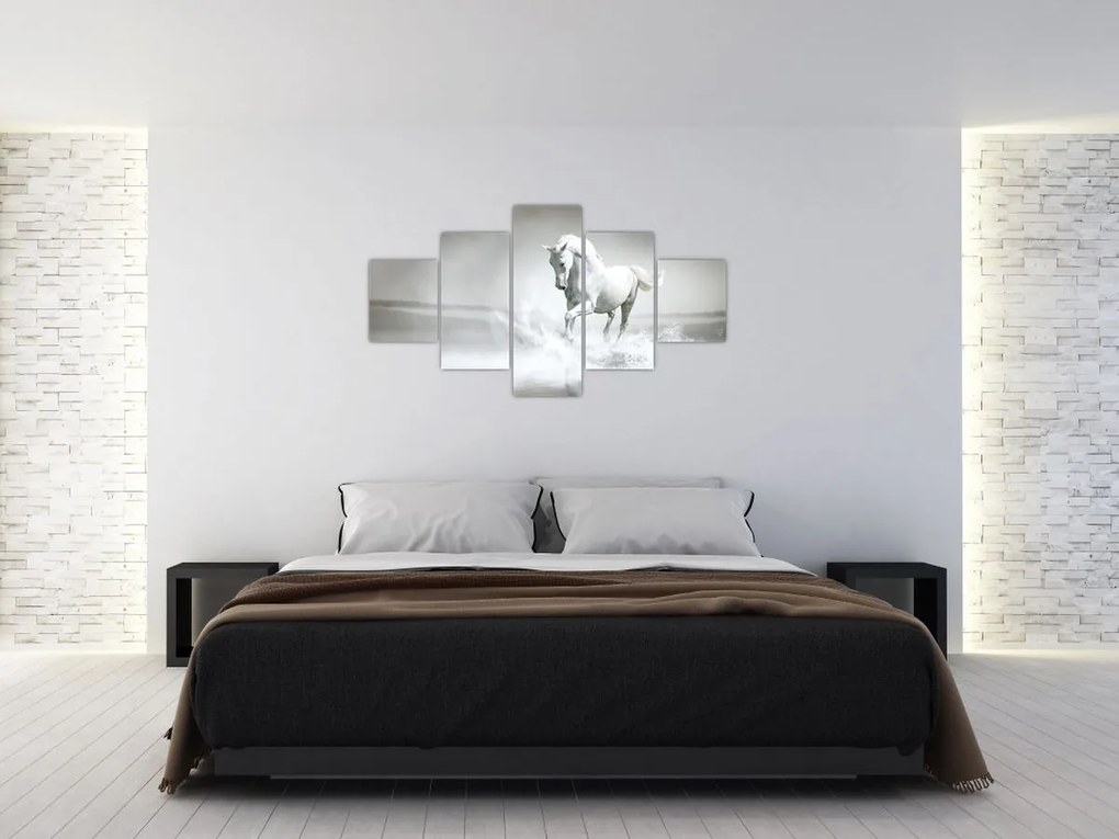 Obraz - Biały koń (125x70 cm)