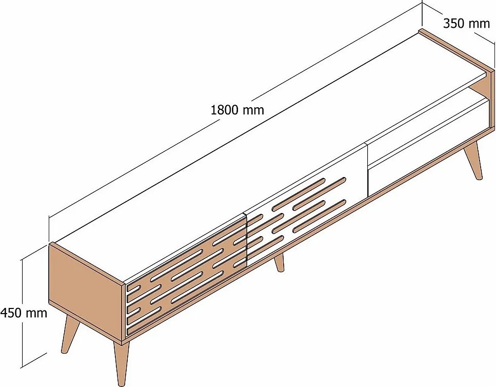Elegancka szafka pod telewizor – 180 x 35 x 45 cm – orzech i biel – płyta wiórowa pokryta melaminą
