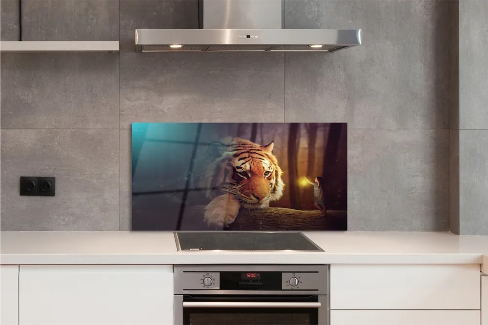 Panel szklany do Kuchni Spotkanie: Tygrys i Człowiek w Lesie