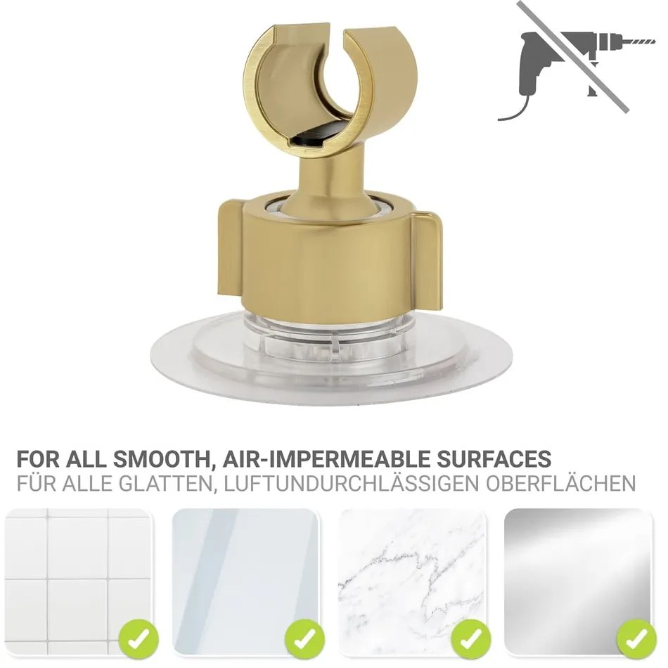 Plastikowy uchwyt na słuchawkę prysznicową w kolorze złota bez wiercenia Libertà – Wenko