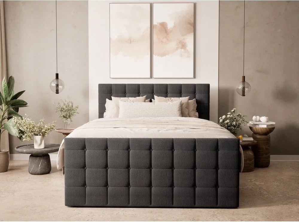 Antracytowe łóżko kontynentalne ze schowkiem 200x200 cm Tasca – Maison de Rêve