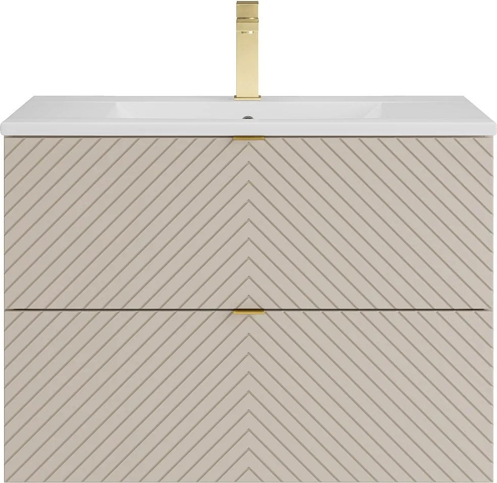 Szafka łazienkowa wisząca z wpuszczaną umywalką i baterią – beż – 80 cm – DORIONI