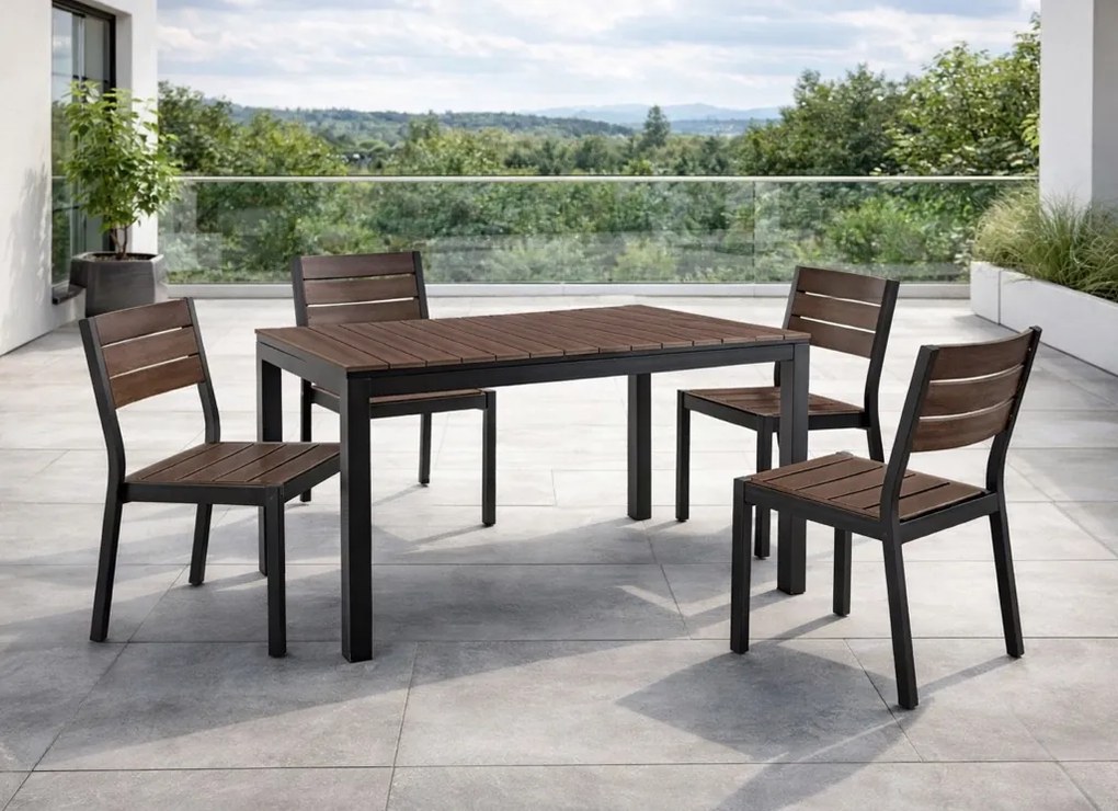 Rozkładany stół ogrodowy, kompozytowy Castello 140-180 cm, blat orzech, podstawa czarna