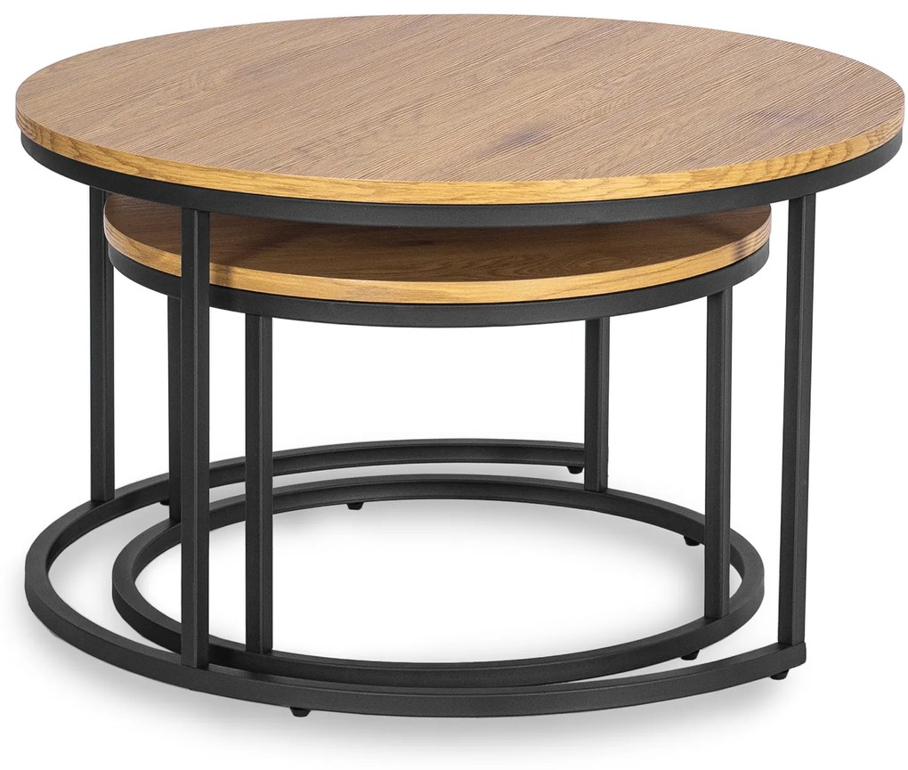 Zestaw Stolików Kawowych DELIA MAX 60 cm/80 cm Dąb Złoty Nowoczesny Loft