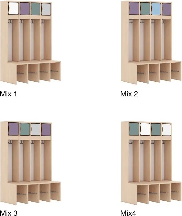 Szatnia dziecięca szkolna 4-osobowa z górnymi drzwiczkami Blox Colours Mix, index SZT-4R-B-A-A