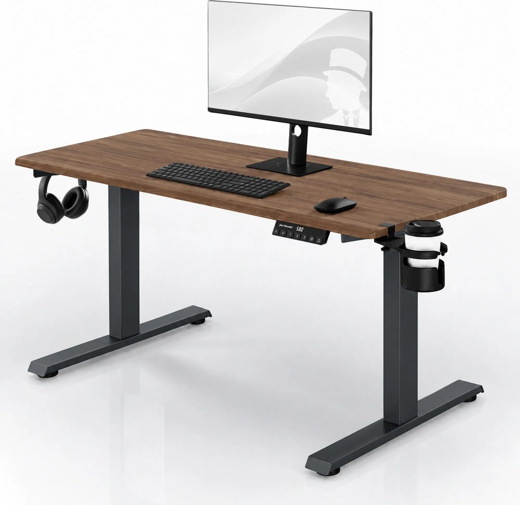 Biurko elektryczne z regulacją wysokości ergonomiczne antracytowe/orzech,1400x700 mm: ARIA