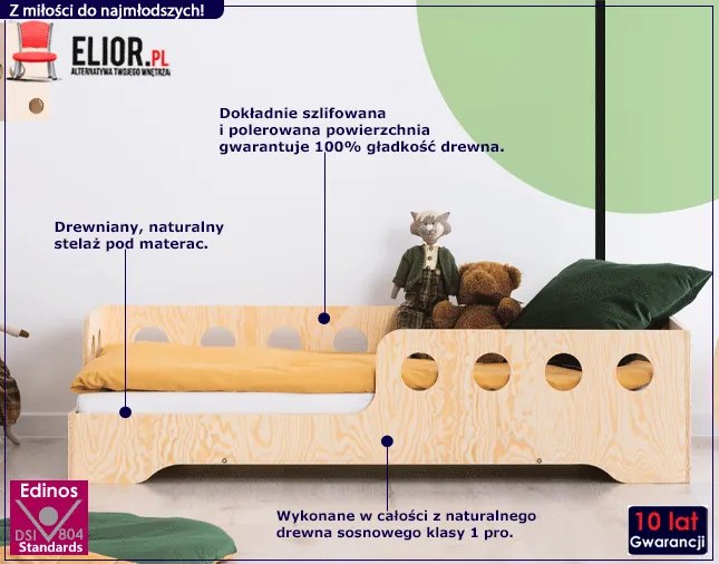 Lewostronne łóżko drewniane dziecięce 16 rozmiarów F0-G95