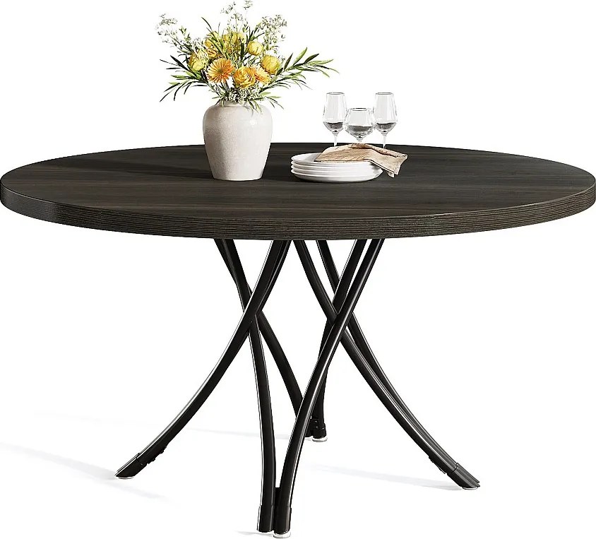 Okrągły stół jadalny, okrągły stół kuchenny, nowoczesny drewniany stół jadalny z solidnymi metalowymi nogami skrzyżowanymi, czarny