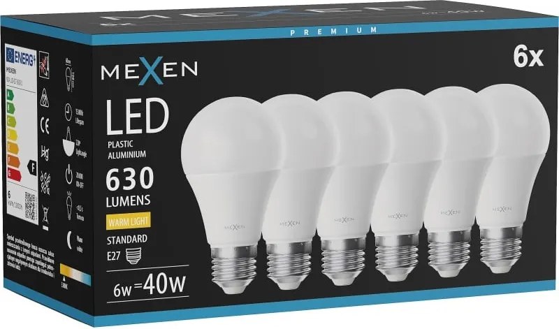 Mexen Nova 6x żarówka LED E27, A60, 6W, Ciepła - 3000K, 630 lm - L100-E27-0630-01x06