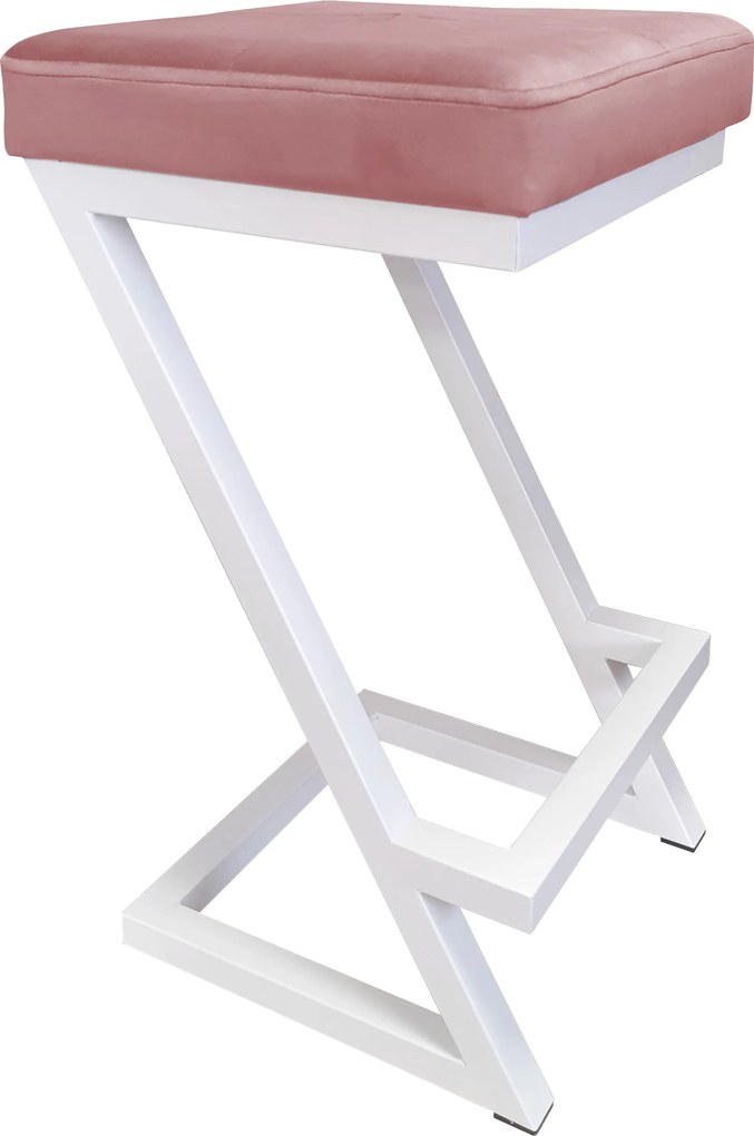Hoker ZETA krzesło barowe tkanina Welur podstawa metalowa LOFT : Kolor Stelaża - Biały, Kolor tkaniny - VELVET - MG58