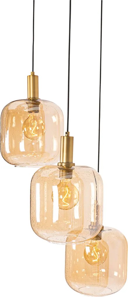 Inteligentna lampa wisząca czarna z mosiądzem i bursztynowym szkłem 3-światła z 3 Wifi G95 - Zuzanna