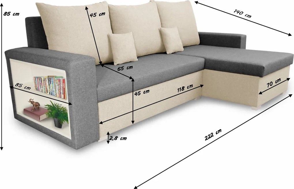 Narożnik z funkcją spania SAM1 Cappuccino/Szary