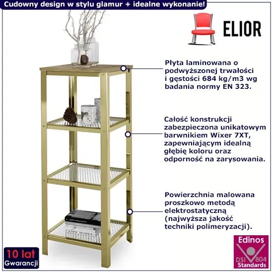 Niski regał w stylu glamur złoty + dąb artisan - Nessebax 4X