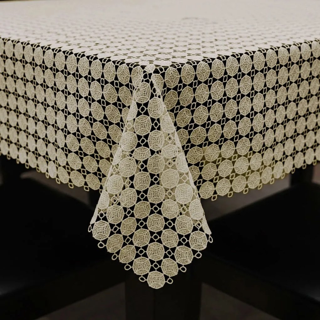 Obrus na metry gipiurowy beżowy Koła elegancki - szer. 150 cm
