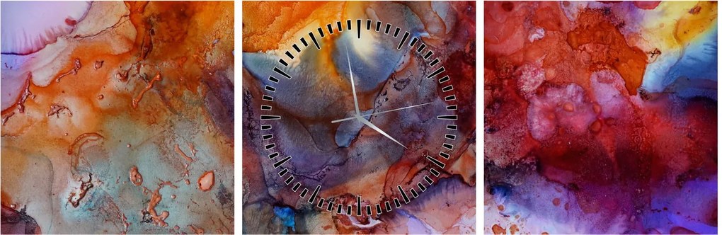 Obraz - Abstrakcyjna sztuka tuszu (z zegarem) (90x30 cm)