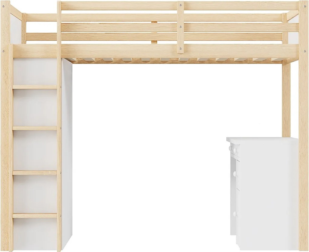 Łóżko mezzanine 90x200 cm - z meblami do przechowywania i biurkiem - z litego drewna - naturalne