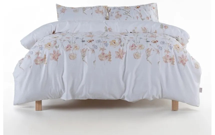 Biała pościel jednoosobowa z satyny bawełnianej 140x200 cm Ivory Garden Floral – Mila Home Luxury