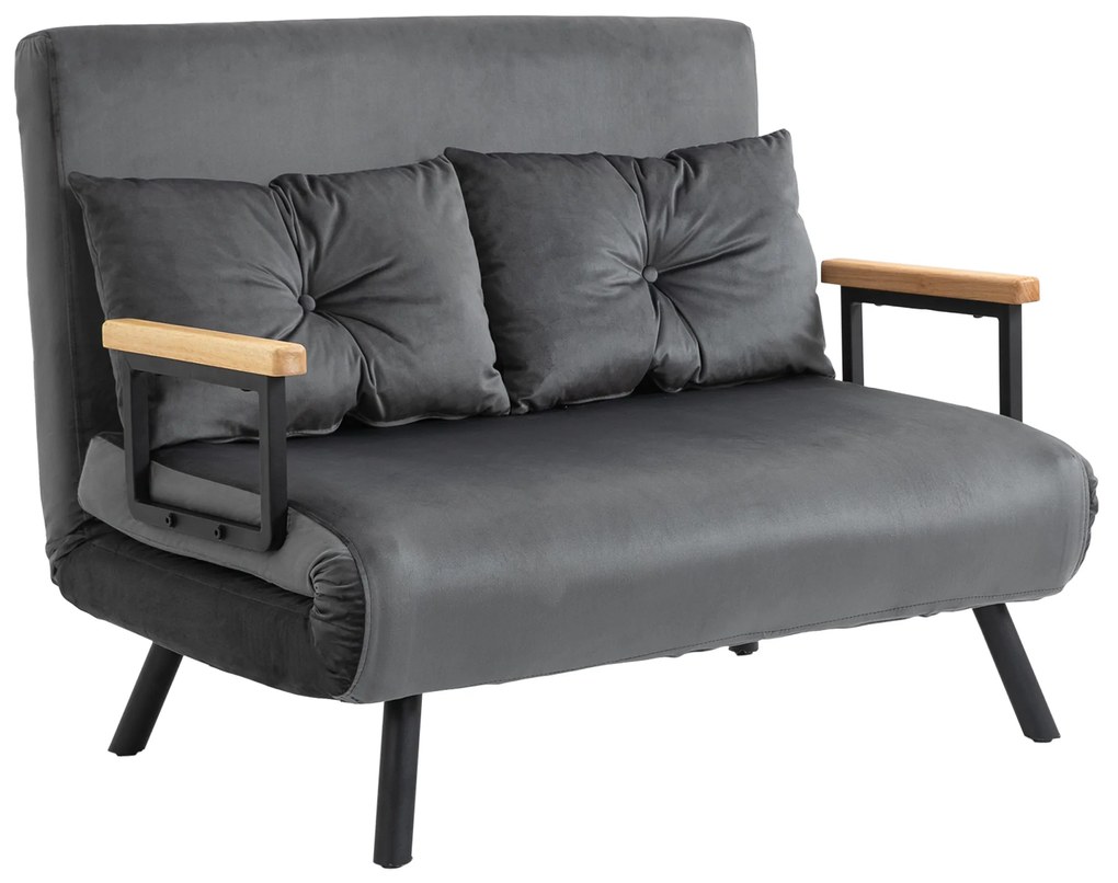 HOMCOM Sofa rozkładana 2 osobowa z Poduszkami Komfortowa i Funkcjonalna Maksymalne obciążenie 120kg 102x73x81cm Ciemnoszara | Aosom PL