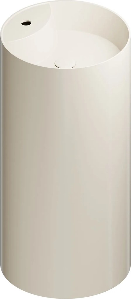 Umywalka z konglomeratu wolnostojąca okrągła beżowa błyszcząca 87 x 44 cm KALMI BEIGE GLOW z otworem na baterię : Podłączenie syfonu - Do ściany