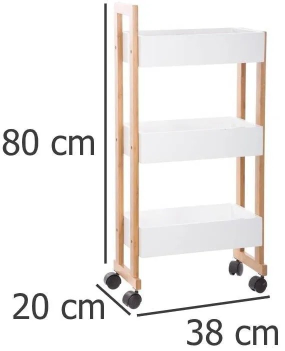 Wózek łazienkowy BAMBOO, szafka bambusowa - 3 poziomy
