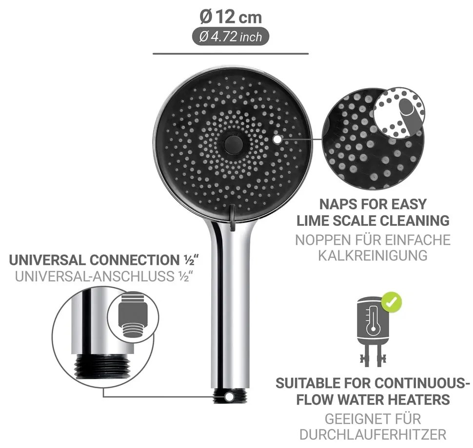 Plastikowa słuchawka prysznicowa w kolorze srebra ø 12 cm Softwater – Wenko