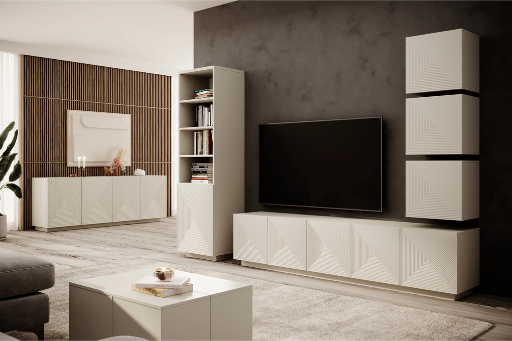 Komoda Asha 200 cm z ryflowanym frontem - kaszmir