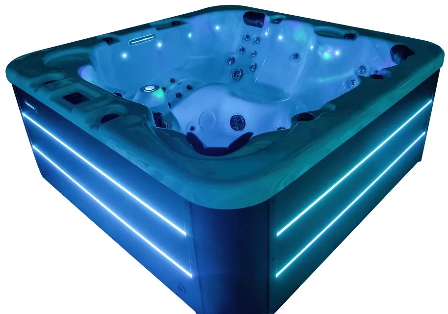 JACUZZI OGRODOWE PREMIUM WANNA SPA 5-OSOBOWA WHITE OBUDOWA BROWN LED 230x230 CM