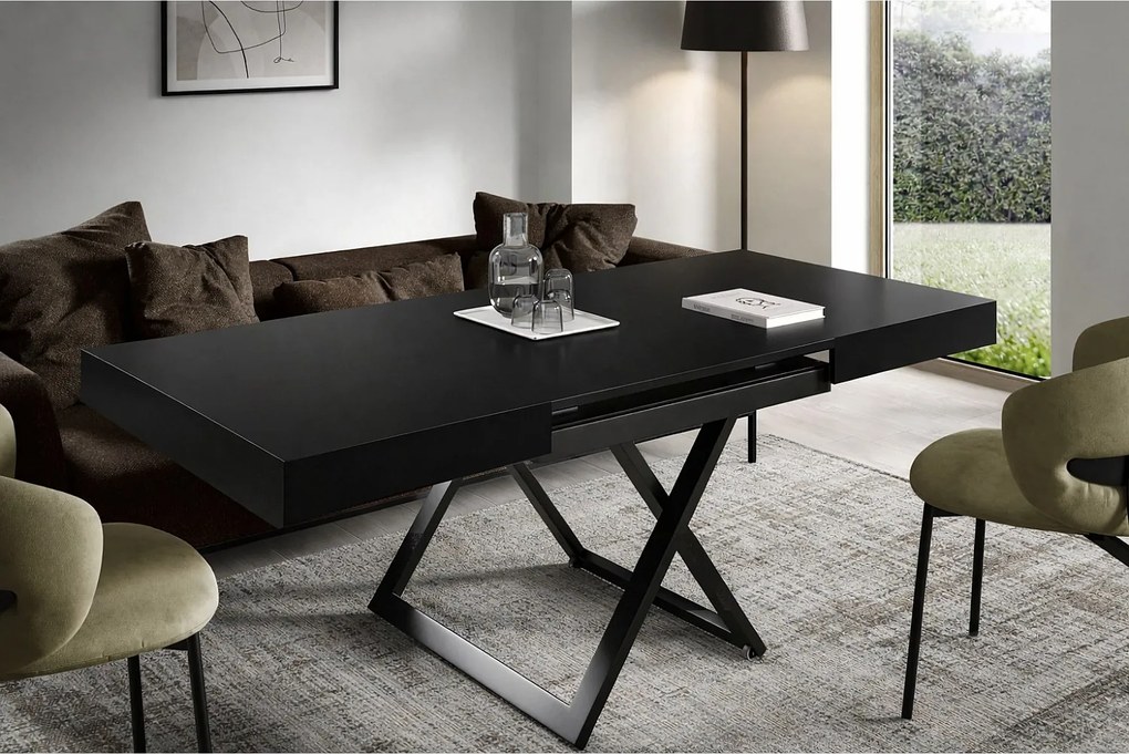 Ławostół 120 cm Ducale U - stół rozkładany do salonu 120-200 cm, regulowana wysokość, czarny stelaż - Czarny