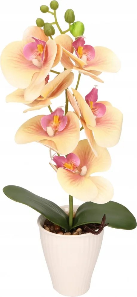 Storczyk w Doniczce Orchidea 37 cm Kwiat Sztuczny Żółty Doniczkowy Ozdobny