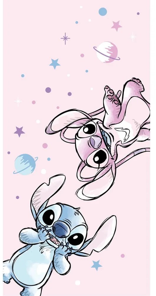 Różowy ręcznik dziecięcy z mikrowłókna 70x140 cm Lilo and Stitch "Universe" – Jerry Fabrics