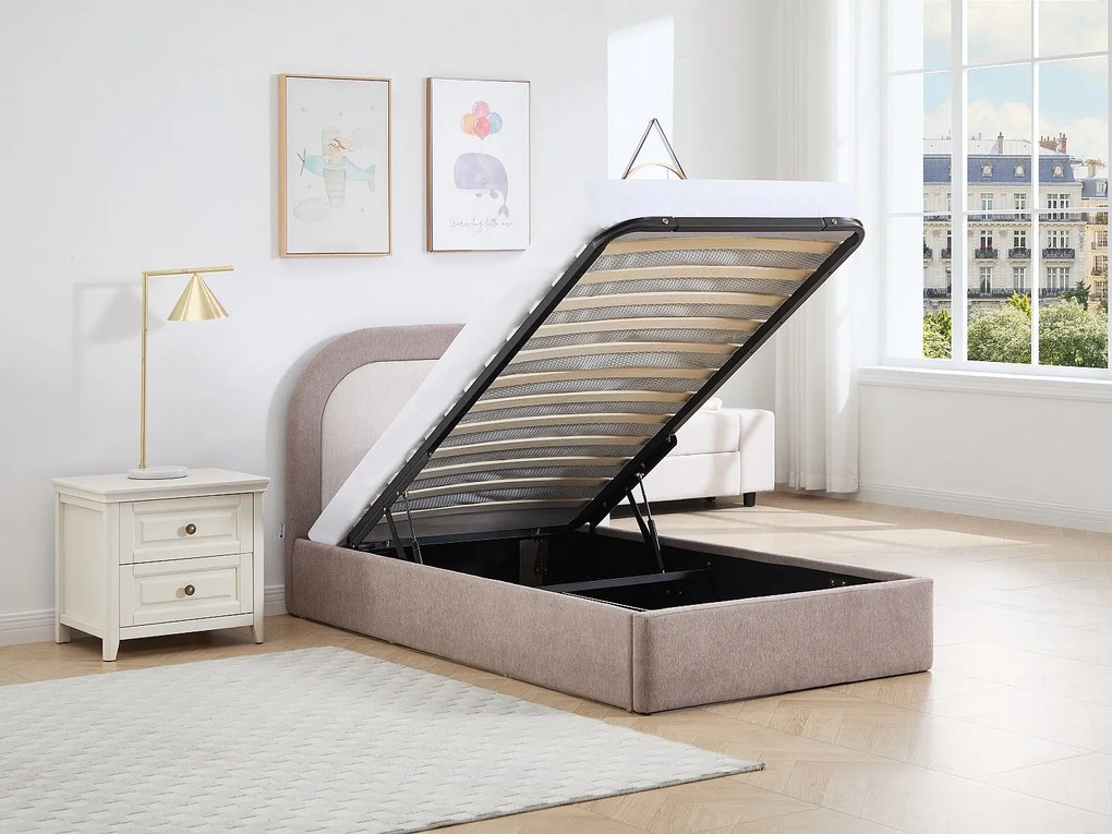 Łóżko z pojemnikiem 90 x 190 cm – Tkanina – Taupe i Beżowy - IDONO