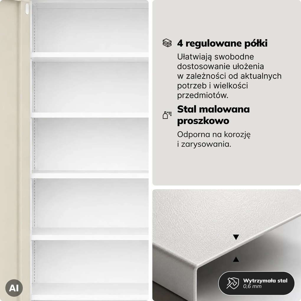 Szafa biurowa metalowa z zamkiem na szyfr biała/dąb sonoma, 900x1850x400 mm: DANIEL Eco Design