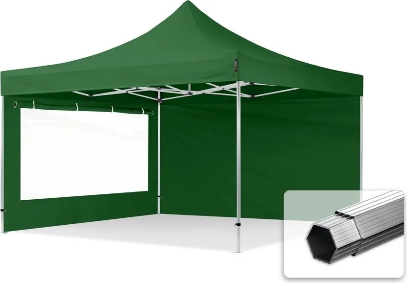 TOOLPORT 4x4 m Namiot Ekspresowy PROFESSIONAL Alu 40mm, ze ścianami bocznymi, okna panoramiczne, ciemnozielony - (600186)