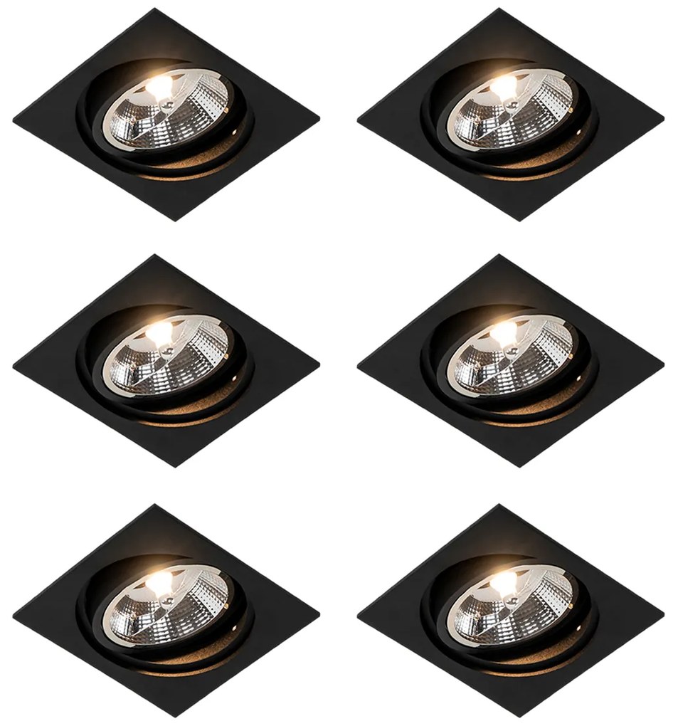 Zestaw 6 regulowanych kwadratowych opraw LED do zabudowy - Chuck 111