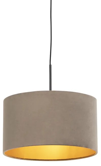 Lampa wisząca z abażurem z weluru taupe ze złotem 35 cm - Combi