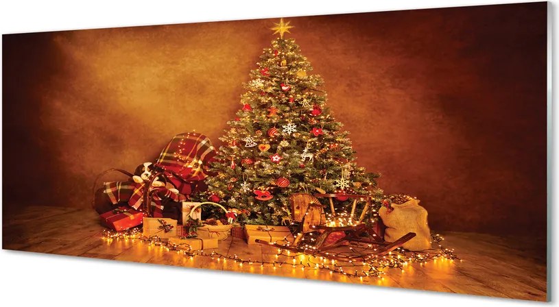 Szklany Panel Świąteczne Drzewko z Lampkami