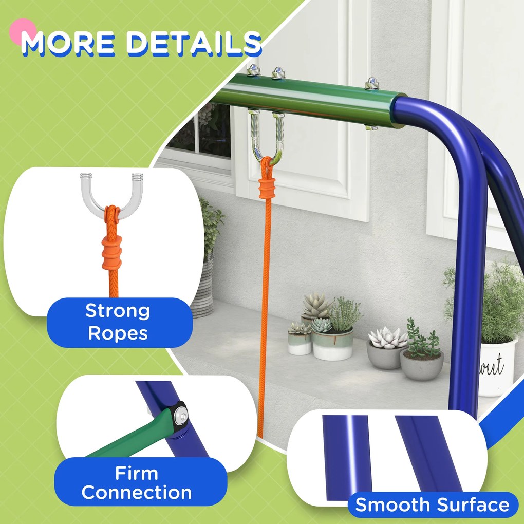 Outsunny Konstrukcja huśtawki dla dzieci z 2 siedzeniami huśtawki, dla 3-8 lat, stal, 2,7 x 1,6 x 1,8 m