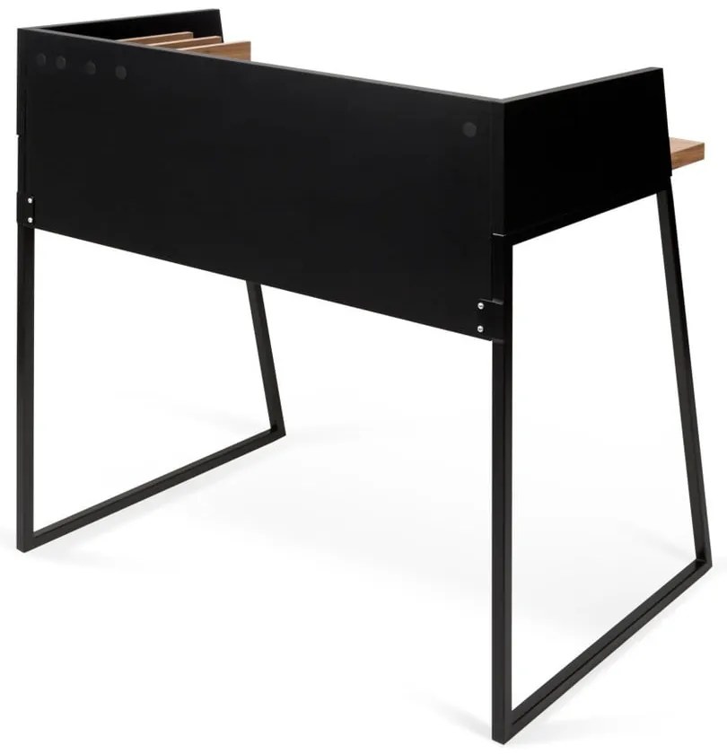 Czarne biurko z elementami z dekorem drewna orzecha TemaHome Volga Walnut