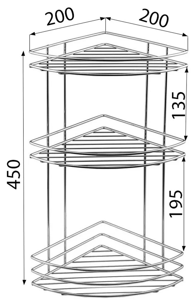 AQUALINE 37015 Chrom line Półka narożnikowa potrójna, srebrny